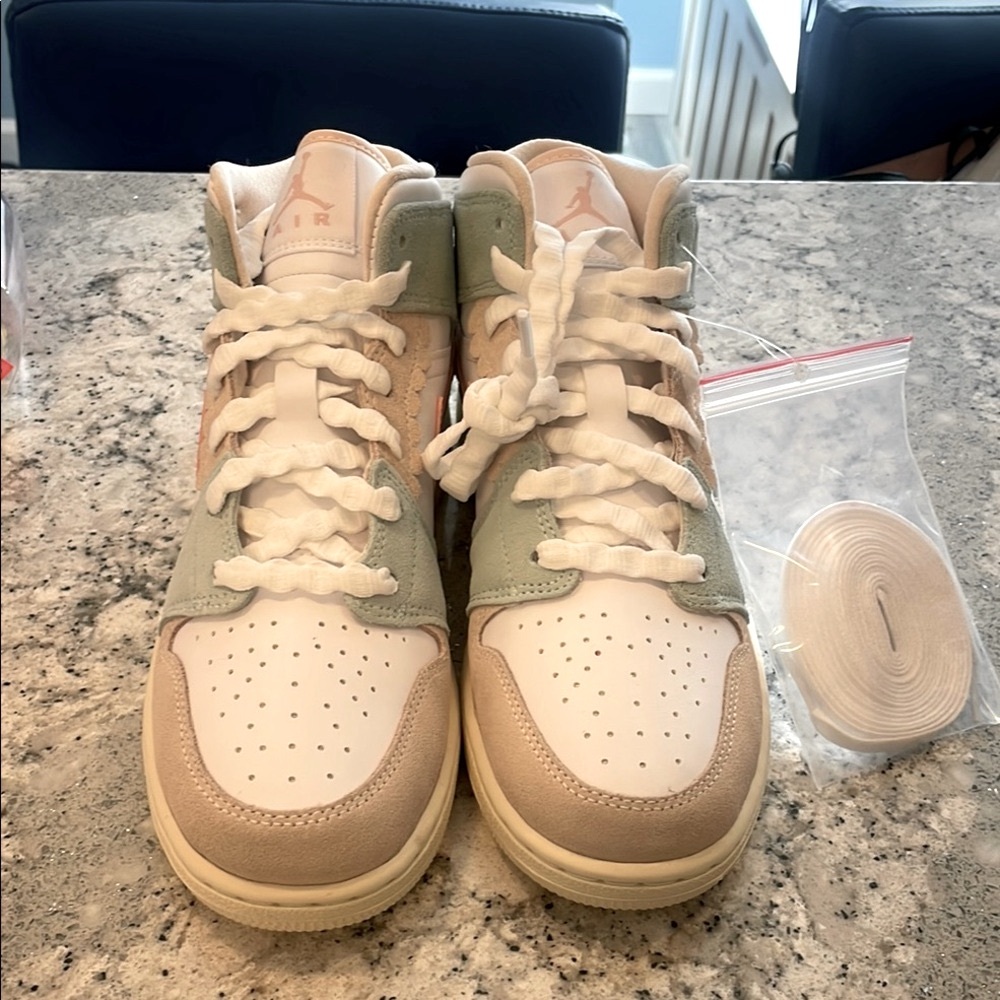 Nike Air Jordans Kids Sneakers - Green, Tan, and White